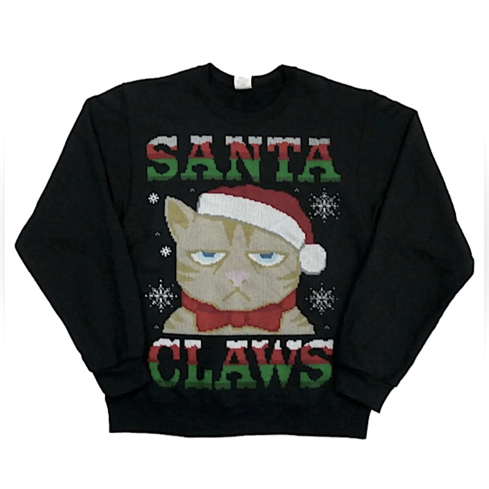 Grumpy Cat “Santa Claws” 🐾 Funny Holiday Sweater Look Sweatshirt